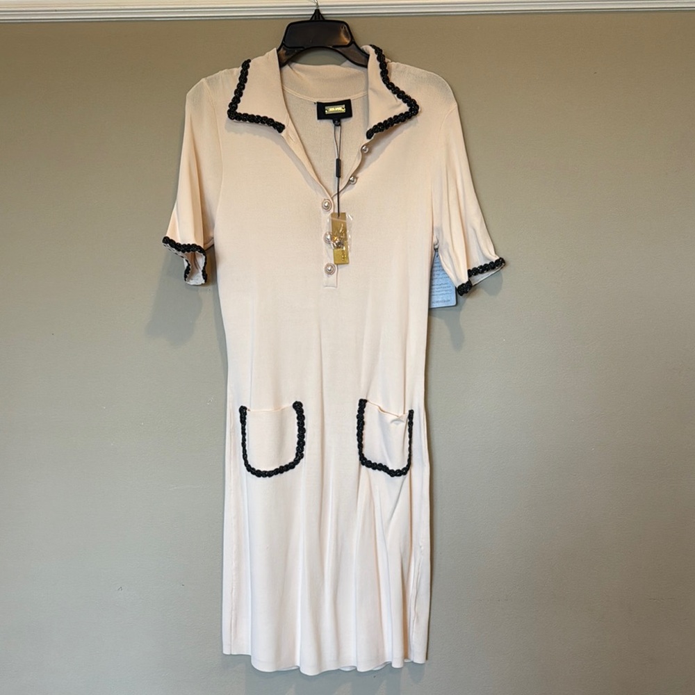 Cream Sheath Midi Dress with Notched Collar